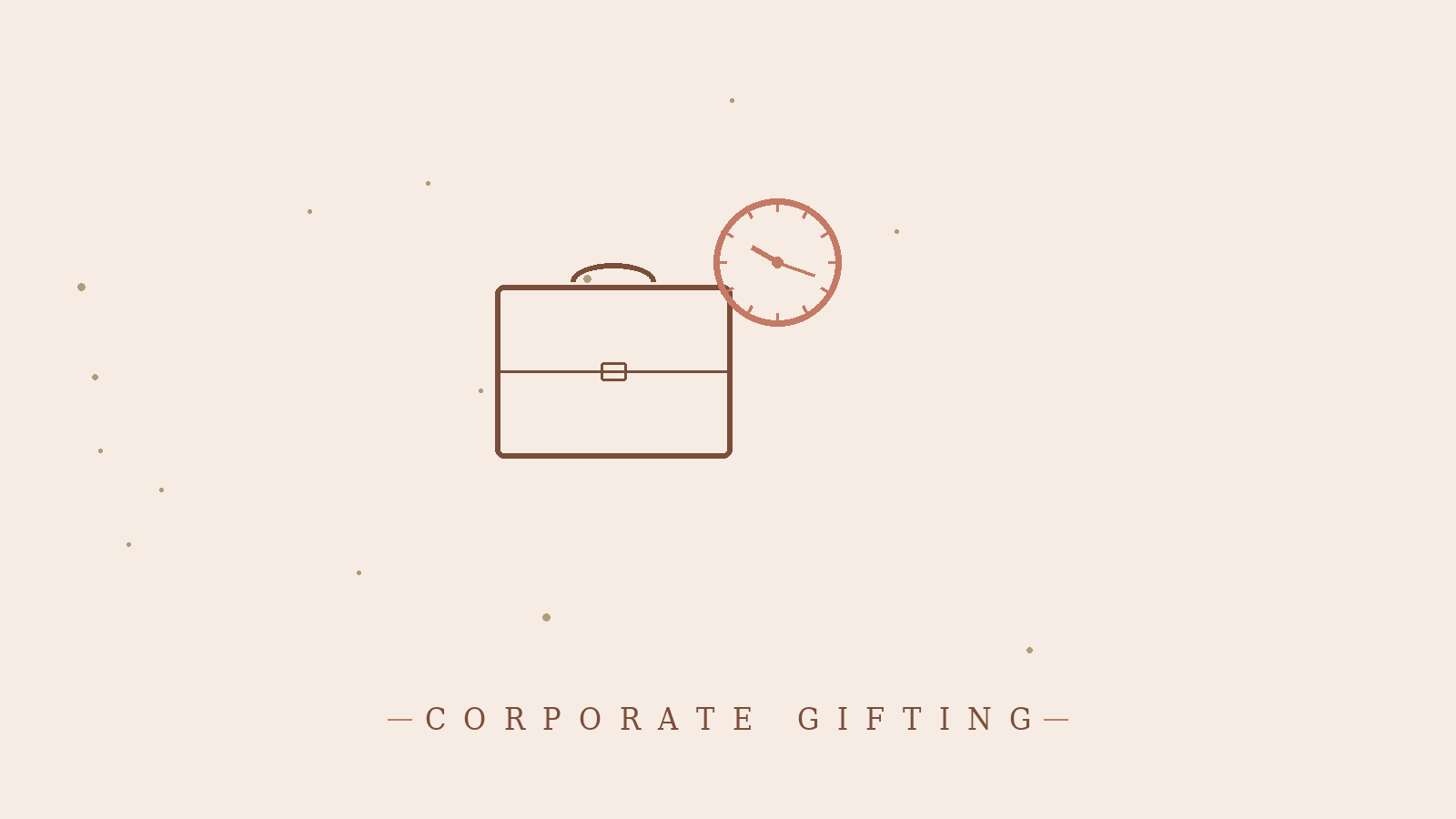 Minimalist line-art illustration of a briefcase and a small wall clock for corporate gifting