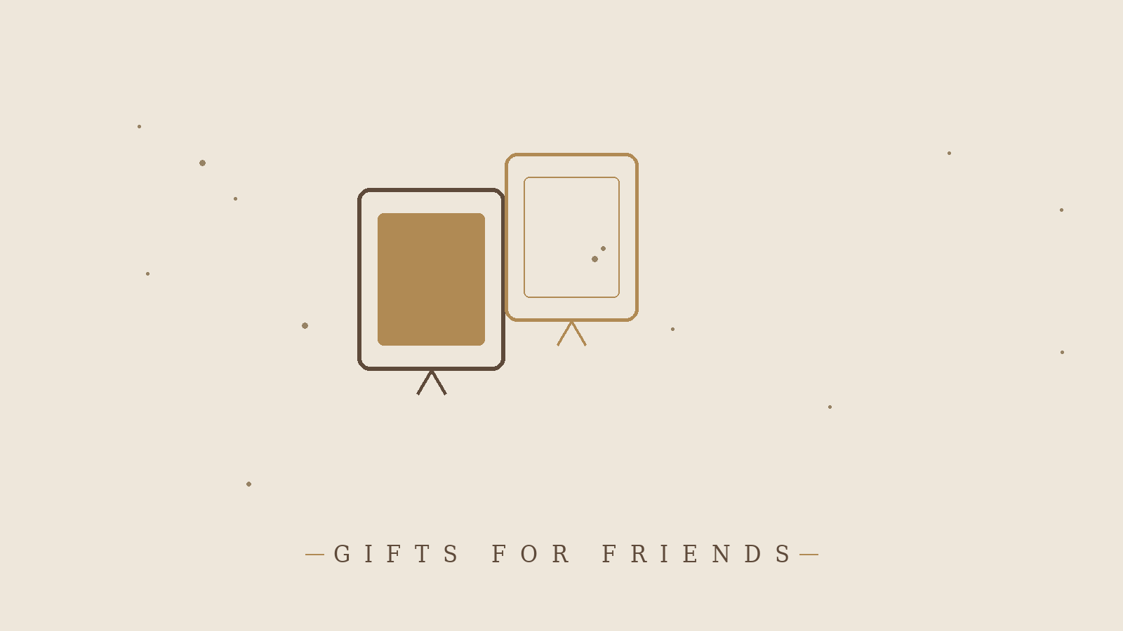 Minimalist line-art illustration of two overlapping photo frames for a friendship gift guide