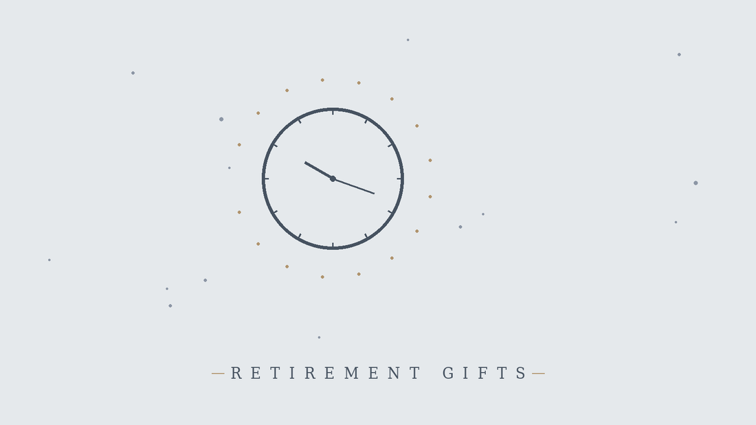 Minimalist line-art illustration of a wall clock with a decorative wreath for a retirement gift guide