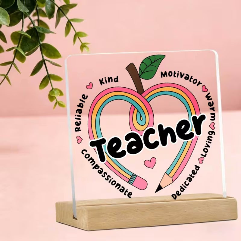 Teacher Heart acrylic desk plaque, teacher appreciation gift