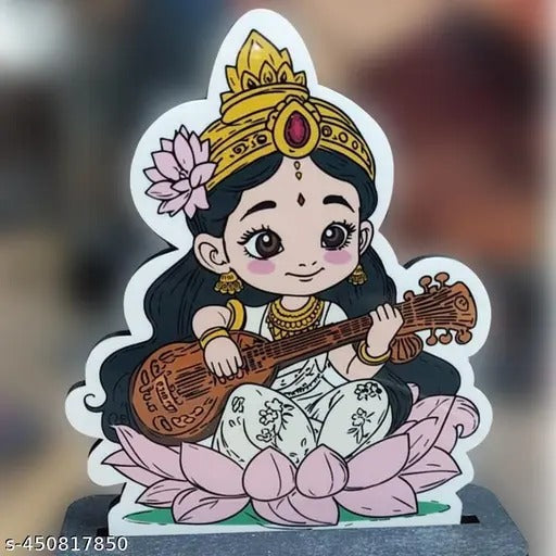 Saraswati Maa wooden table standee, home and pooja decor