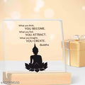 You Become What You Think Buddha acrylic desk plaque with wooden stand