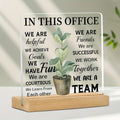 In This Office We Are A Team potted plant acrylic desk plaque with wooden stand