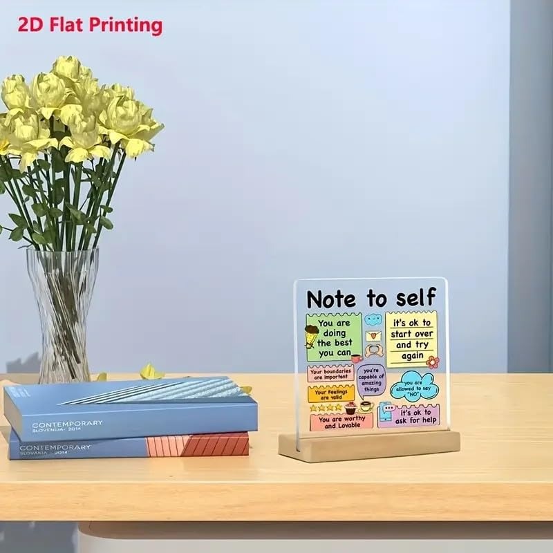 Note to Self acrylic desk plaque with wooden stand