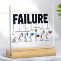 Failure growth steps stick figure acrylic desk plaque with wooden stand