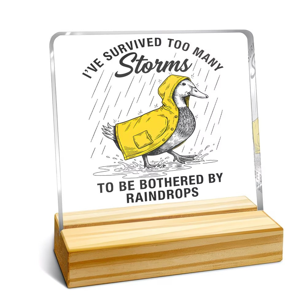 Survived too many storms duck acrylic desk plaque with wooden stand