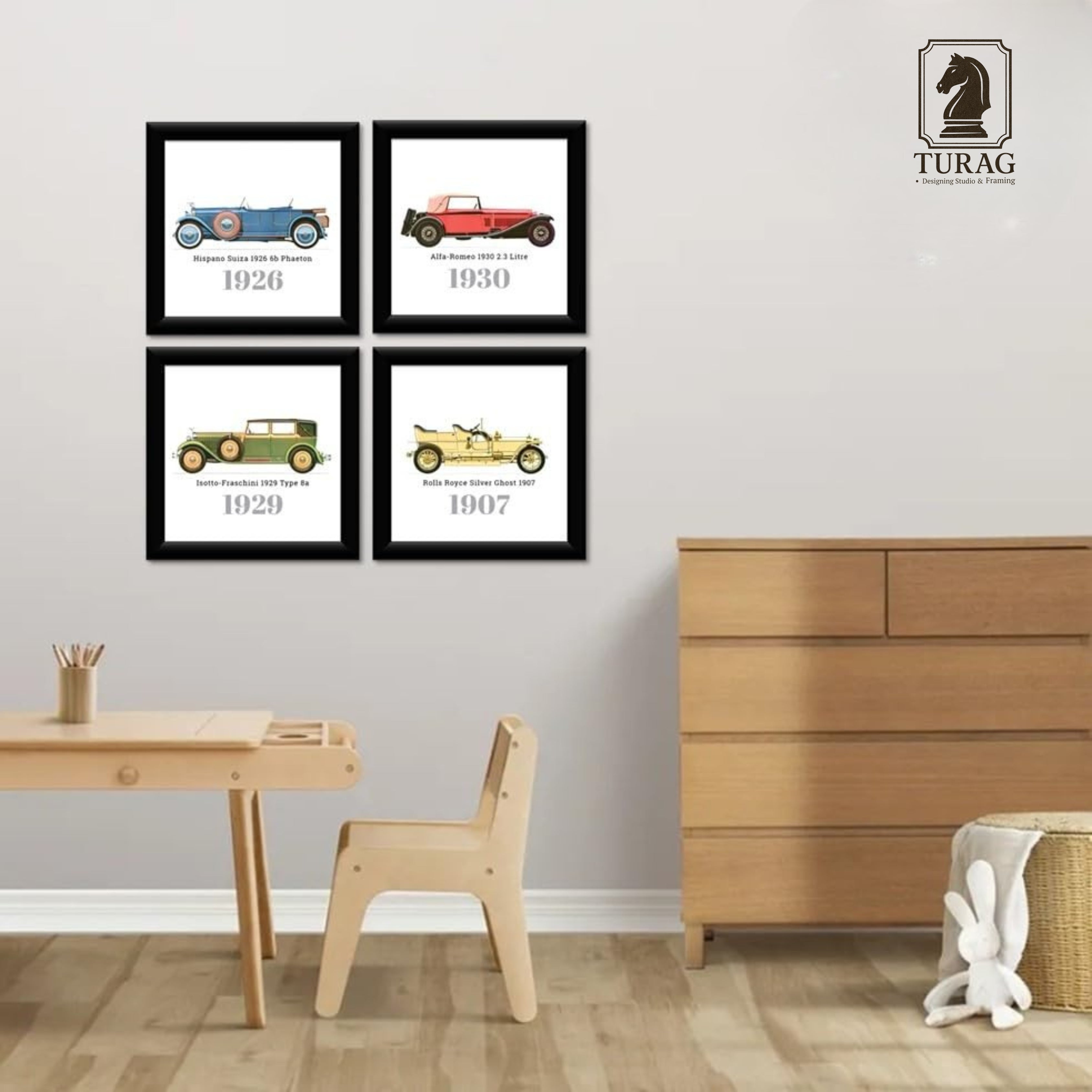 Vintage Car Painting Framed Wall Decor for Room Decoration Turagstudio