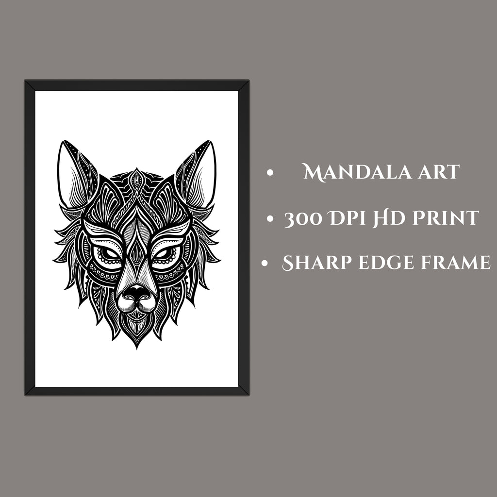 Mandala Animal Wall Art Frame Set (3 Panels) – Wolf, Owl & Lion Illustration, 9×13 Inch