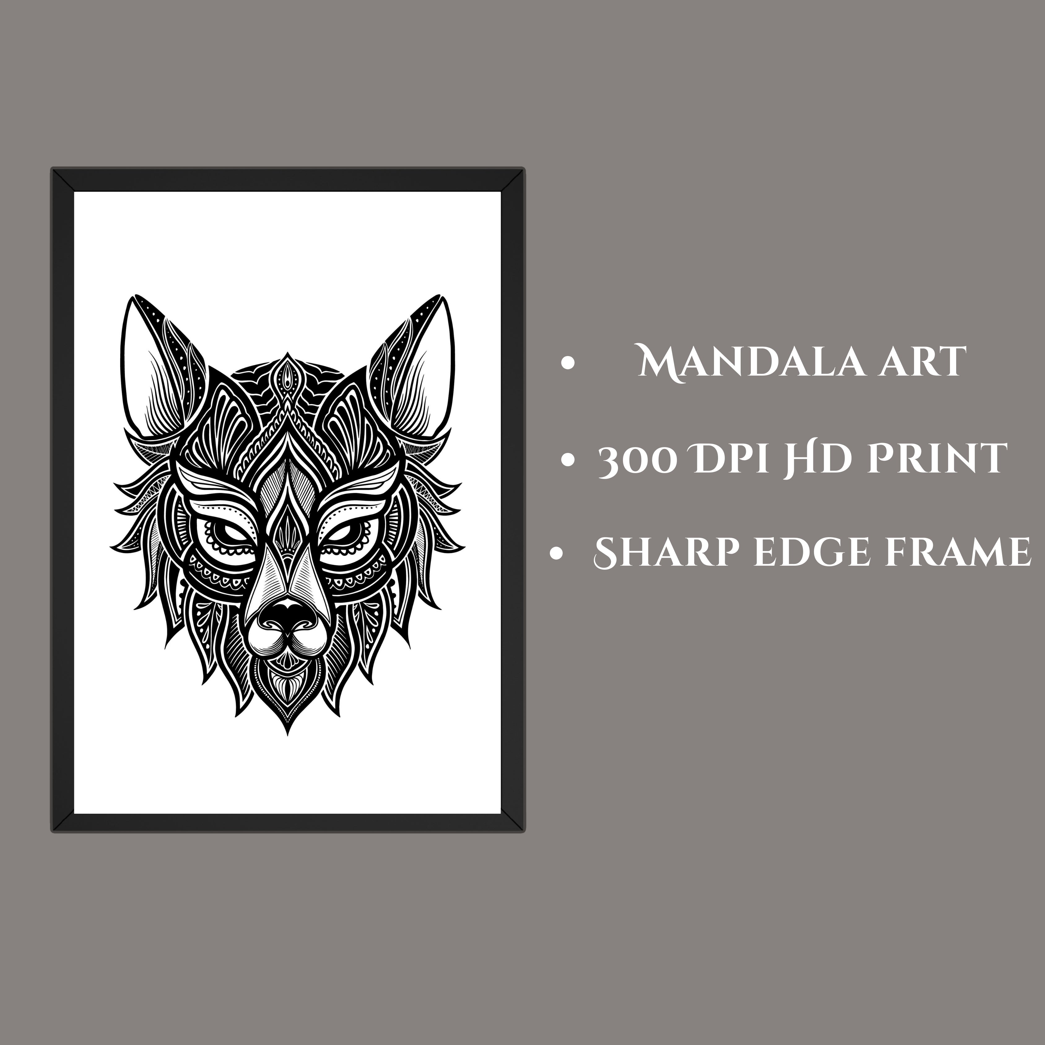 Mandala Animal Wall Art Frame Set (3 Panels) – Wolf, Owl & Lion Illustration, 9×13 Inch