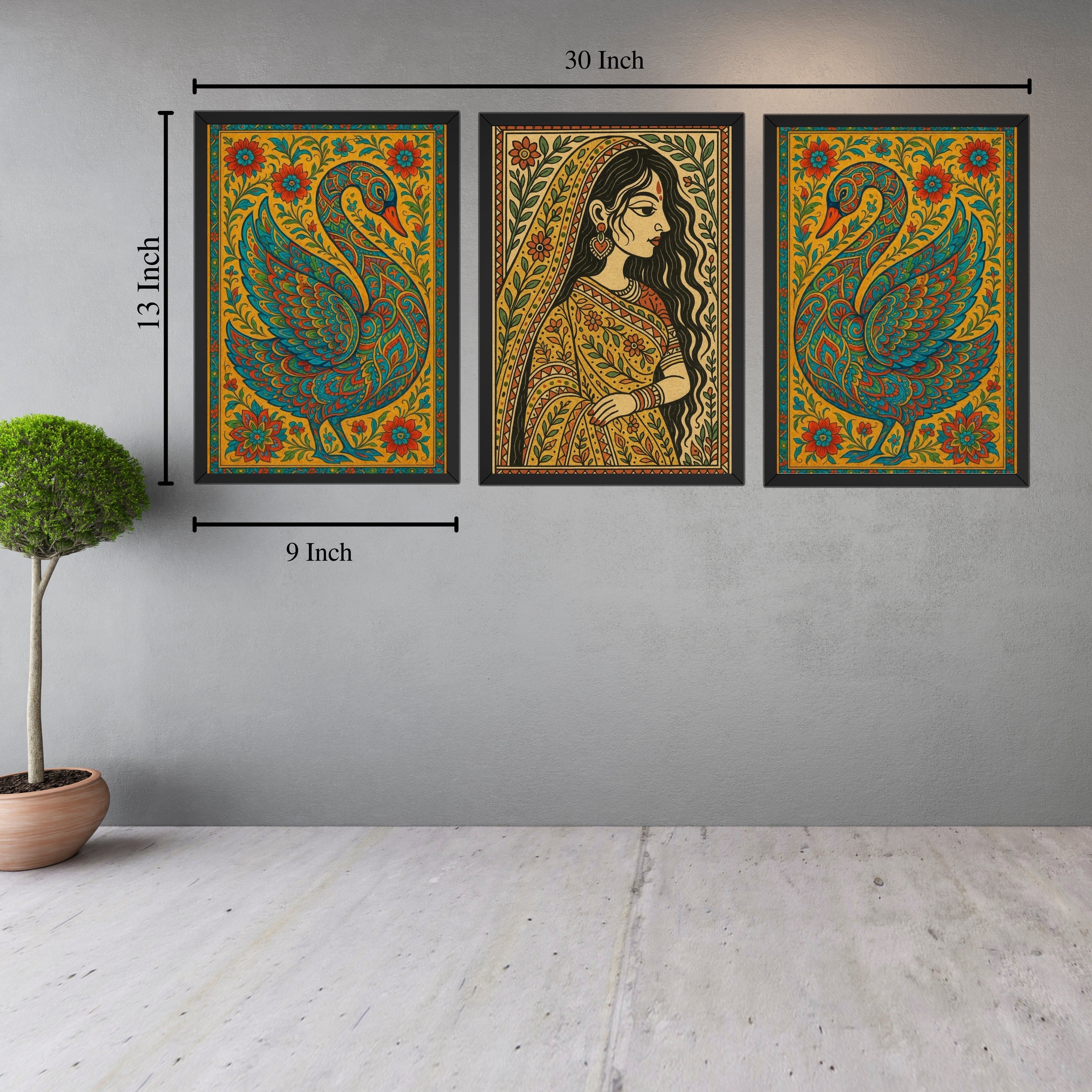 Indian Folk Art Wall Décor – 3 Frame Combo (9×13 Inch)