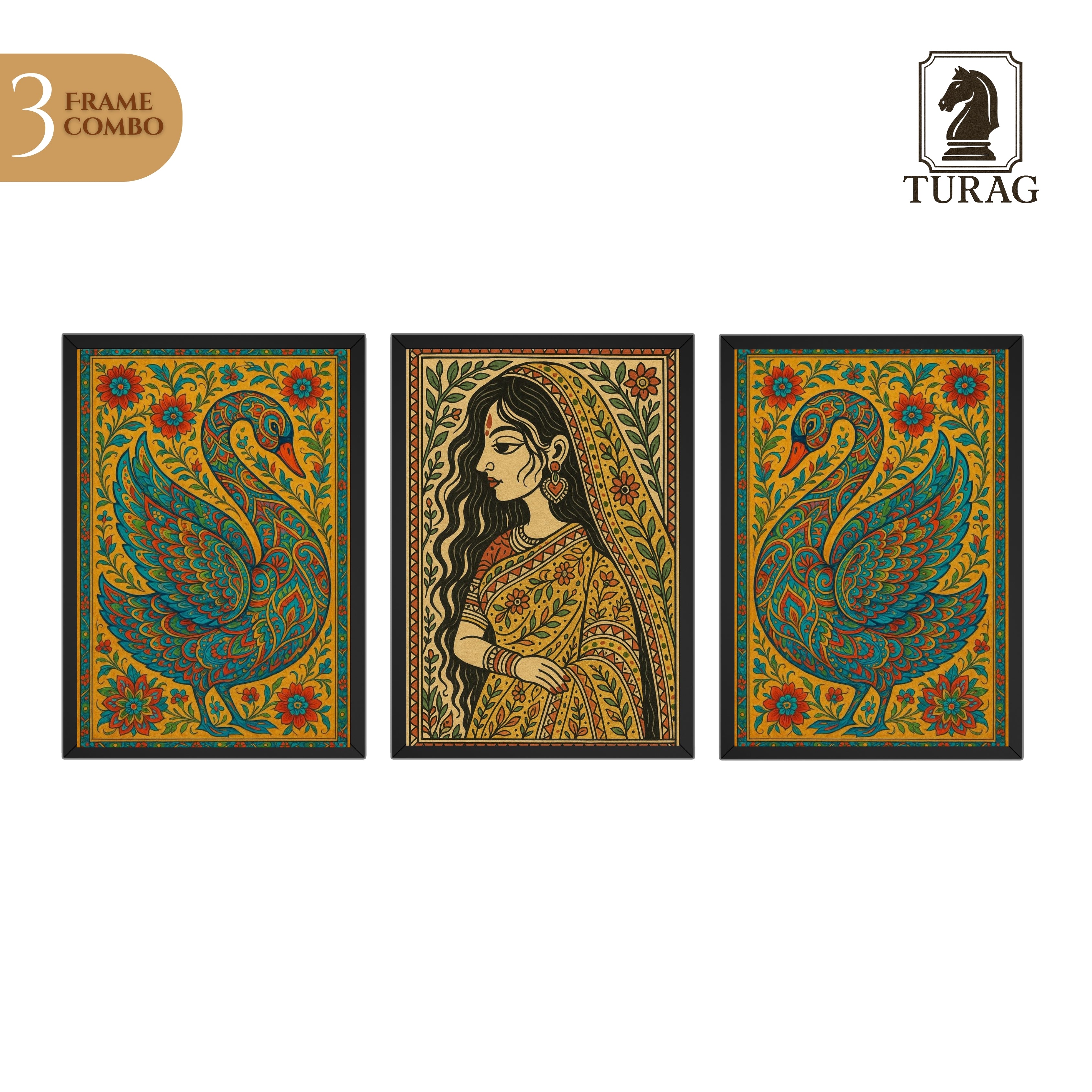 Indian Folk Art Wall Décor – 3 Frame Combo (9×13 Inch)