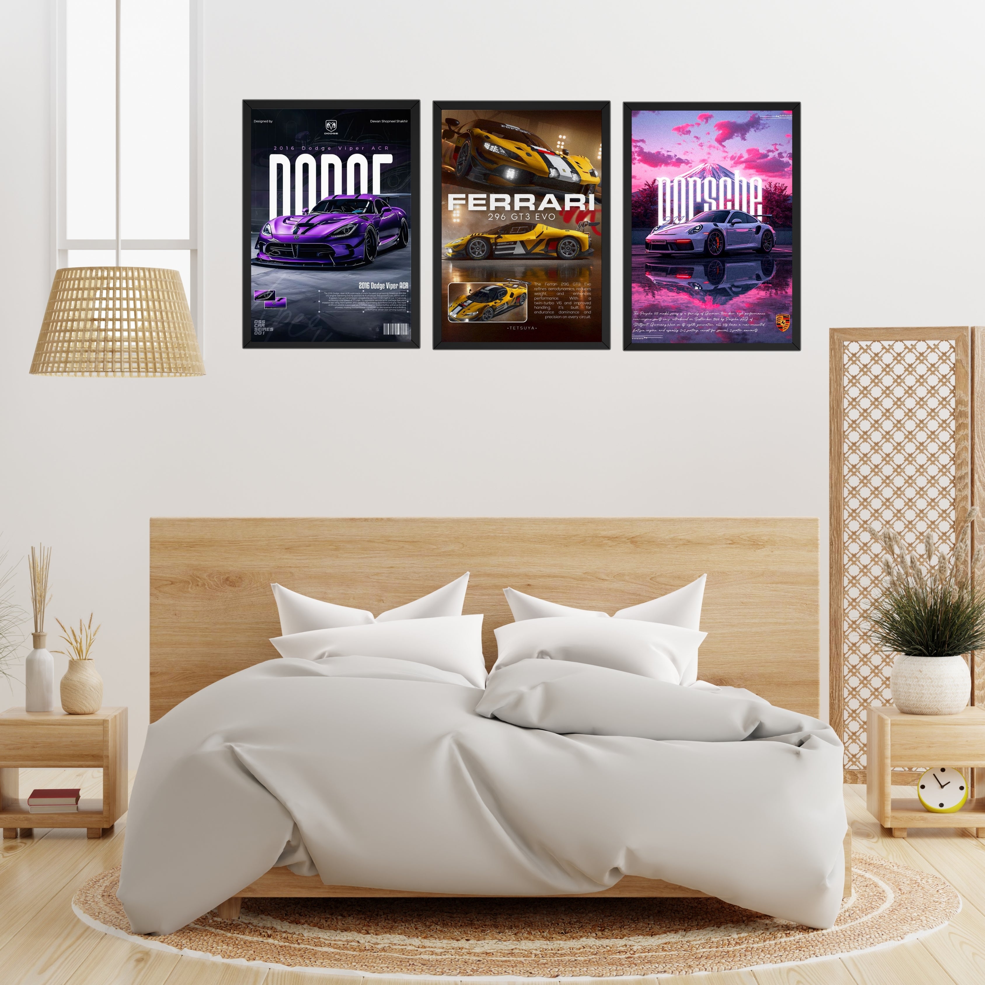 Luxury Supercar Poster Frames Set of 3 – 9×13 Inch Wall Décor