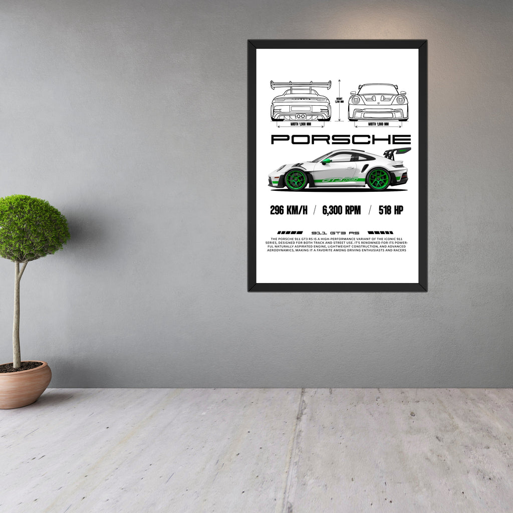 Porsche 911 GT3 RS Framed Wall Art (13×9 Inch) Turagstudio