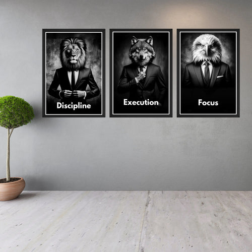 Discipline • Execution • Focus – Motivational Wall Art Frame Set (3 Pieces, 15×21 Inch, 300 DPI HD Print) Turagstudio