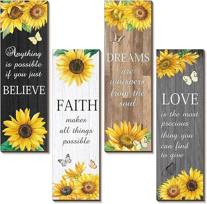 Sunflower Quote Wall Décor – Faith, Love & Dreams Inspirational Mdf Panels Turagstudio