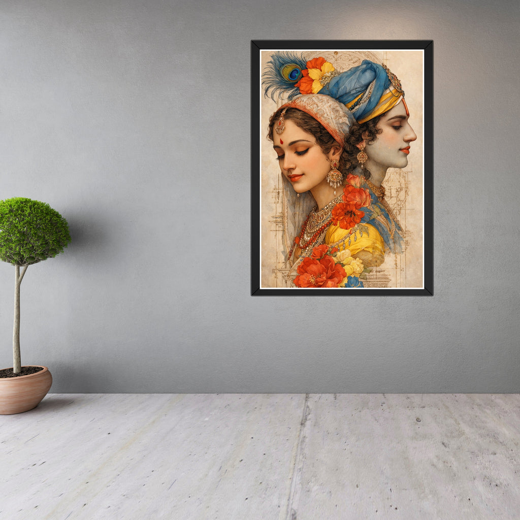 Radha Krishna Elegant Art Frame – Premium Spiritual Wall Décor (15×21 Inch, 300 DPI HD Print) Turagstudio