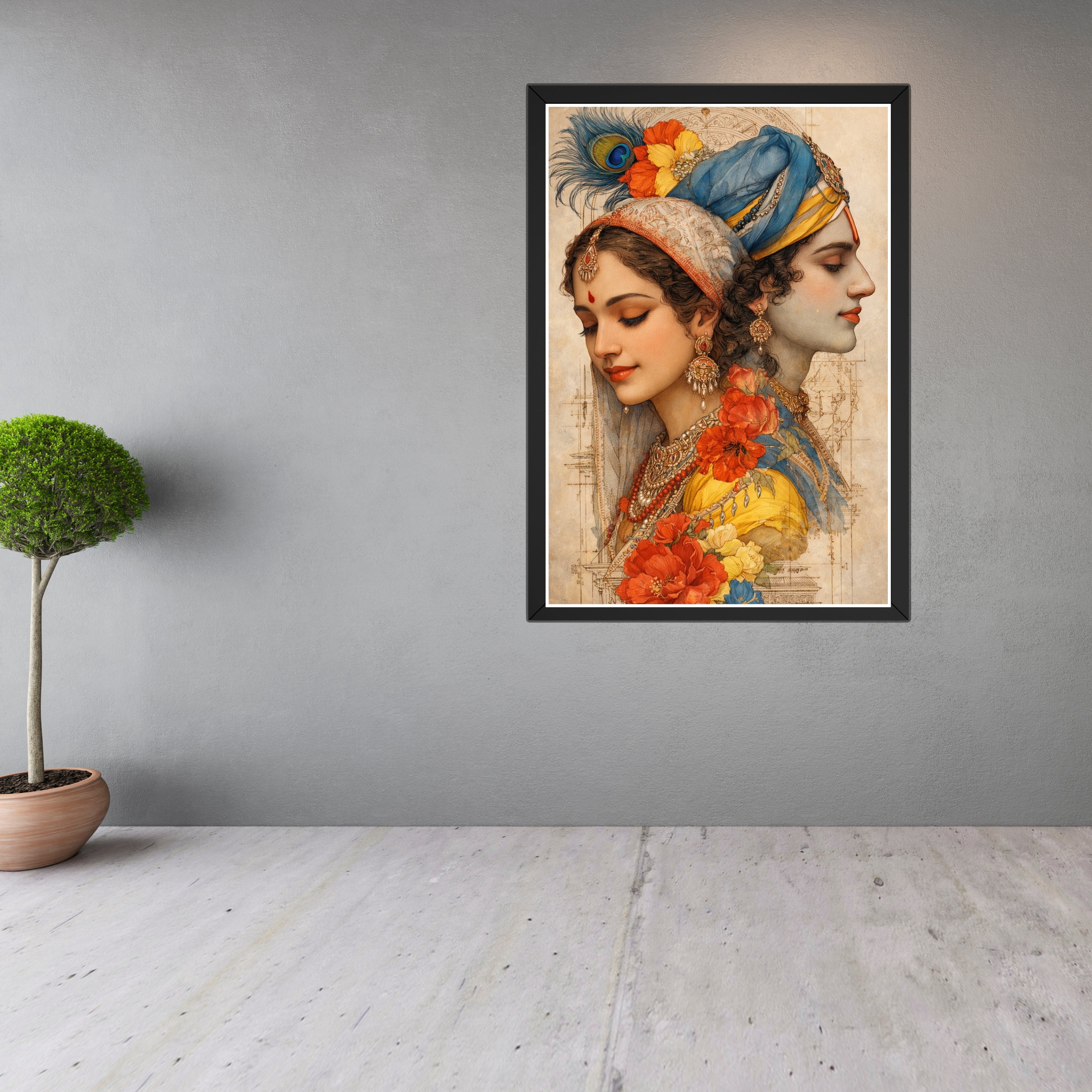 Radha Krishna Elegant Art Frame – Premium Spiritual Wall Décor (15×21 Inch, 300 DPI HD Print) Turagstudio