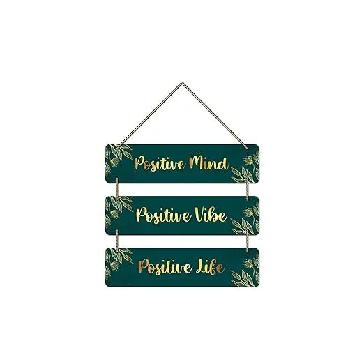 Positive Mind • Positive Vibe • Positive Life – MDF Wall Hanging with Gold Rope Turagstudio
