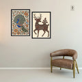 Madhubani Folk Art Framed Wall Décor – Peacock & Deer (Set of 2) Turagstudio