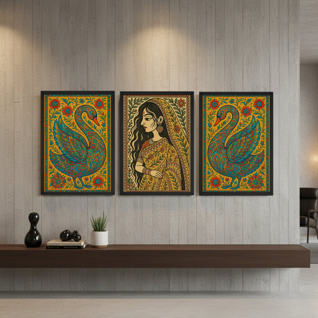 Indian Folk Art Wall Décor – 3 Frame Combo (9×13 Inch)