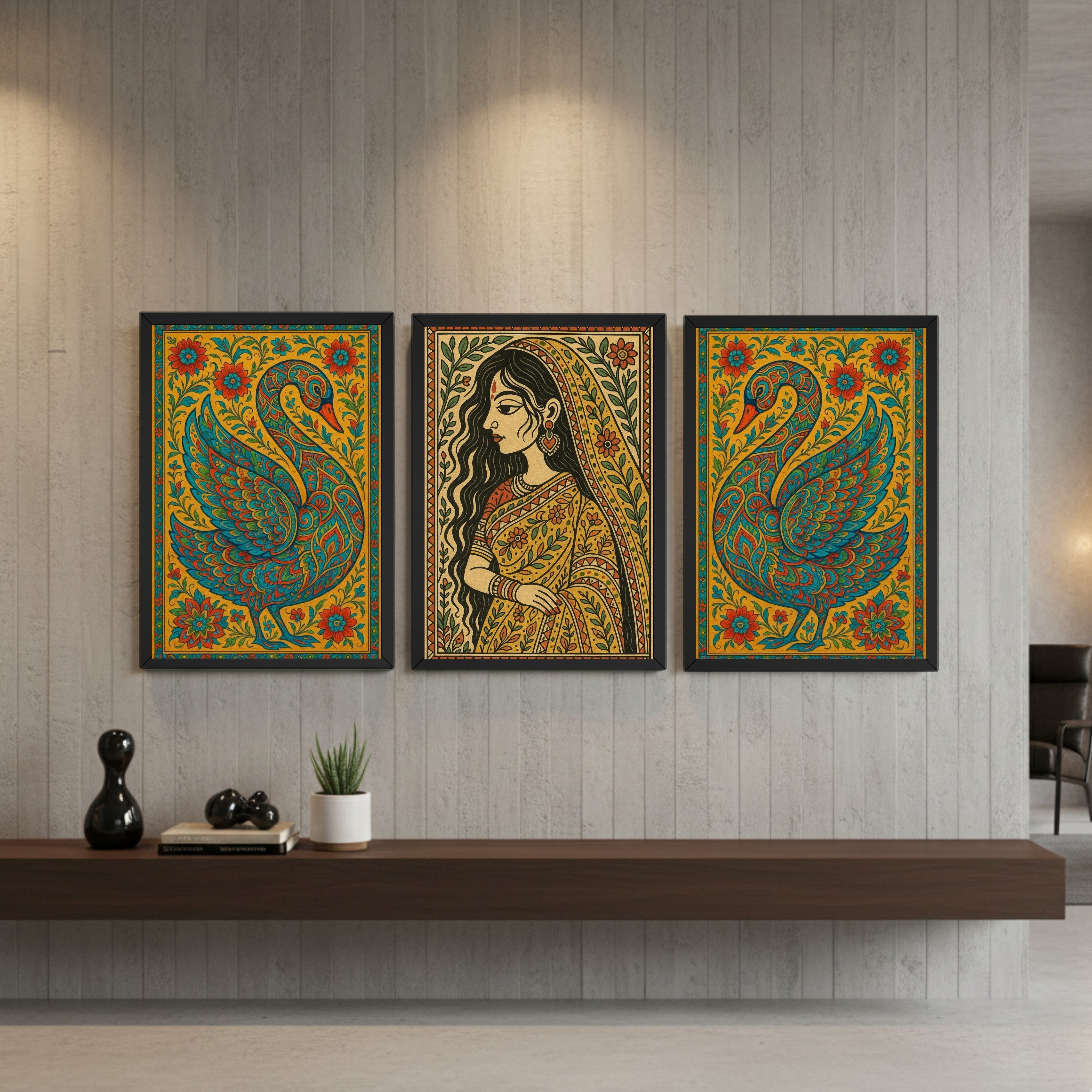 Indian Folk Art Wall Décor – 3 Frame Combo (9×13 Inch)