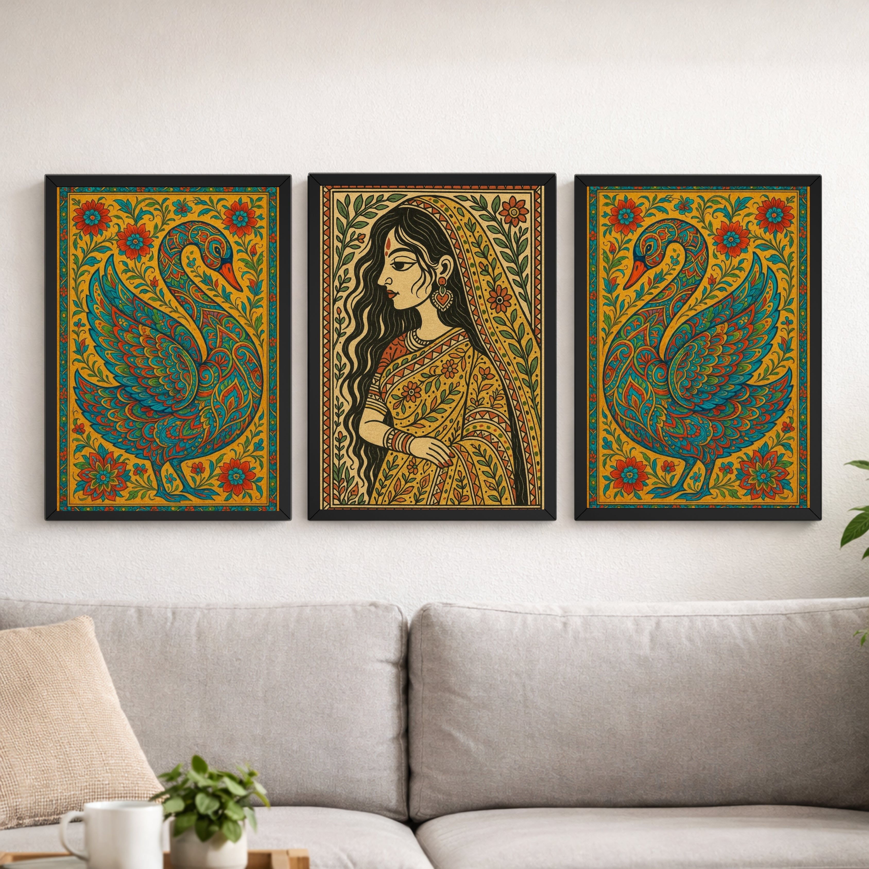 Indian Folk Art Wall Décor – 3 Frame Combo (9×13 Inch)