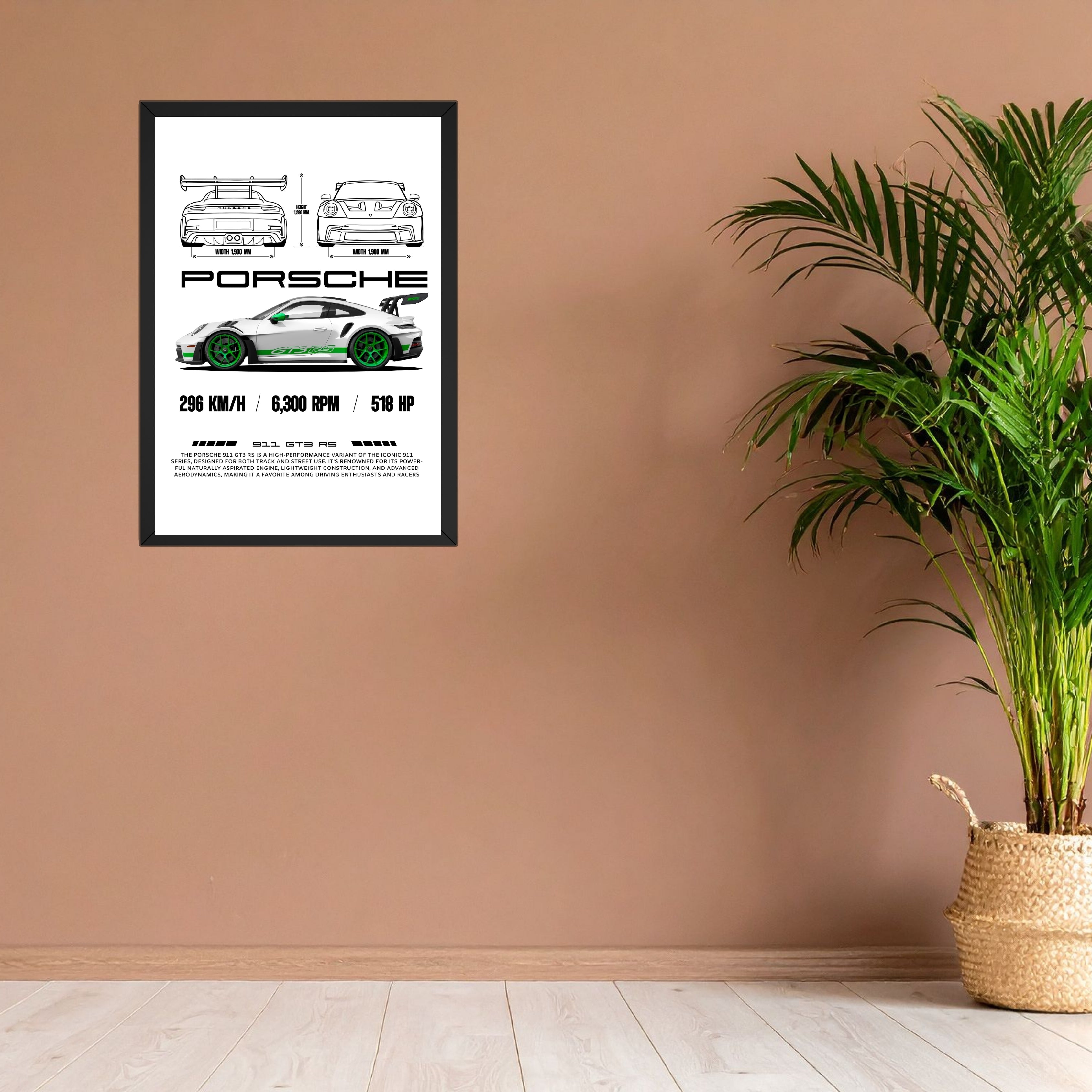 Porsche 911 GT3 RS Framed Wall Art (13×9 Inch) Turagstudio