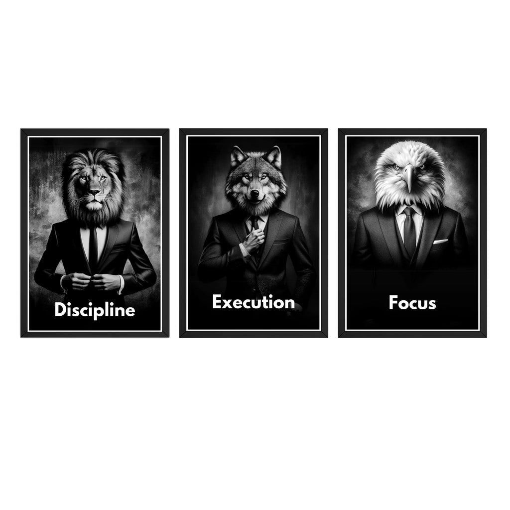 Discipline • Execution • Focus – Motivational Wall Art Frame Set (3 Pieces, 15×21 Inch, 300 DPI HD Print) Turagstudio