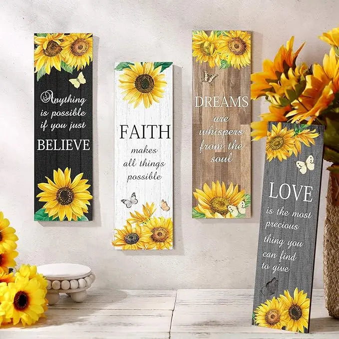 Sunflower Quote Wall Décor – Faith, Love & Dreams Inspirational Mdf Panels Turagstudio