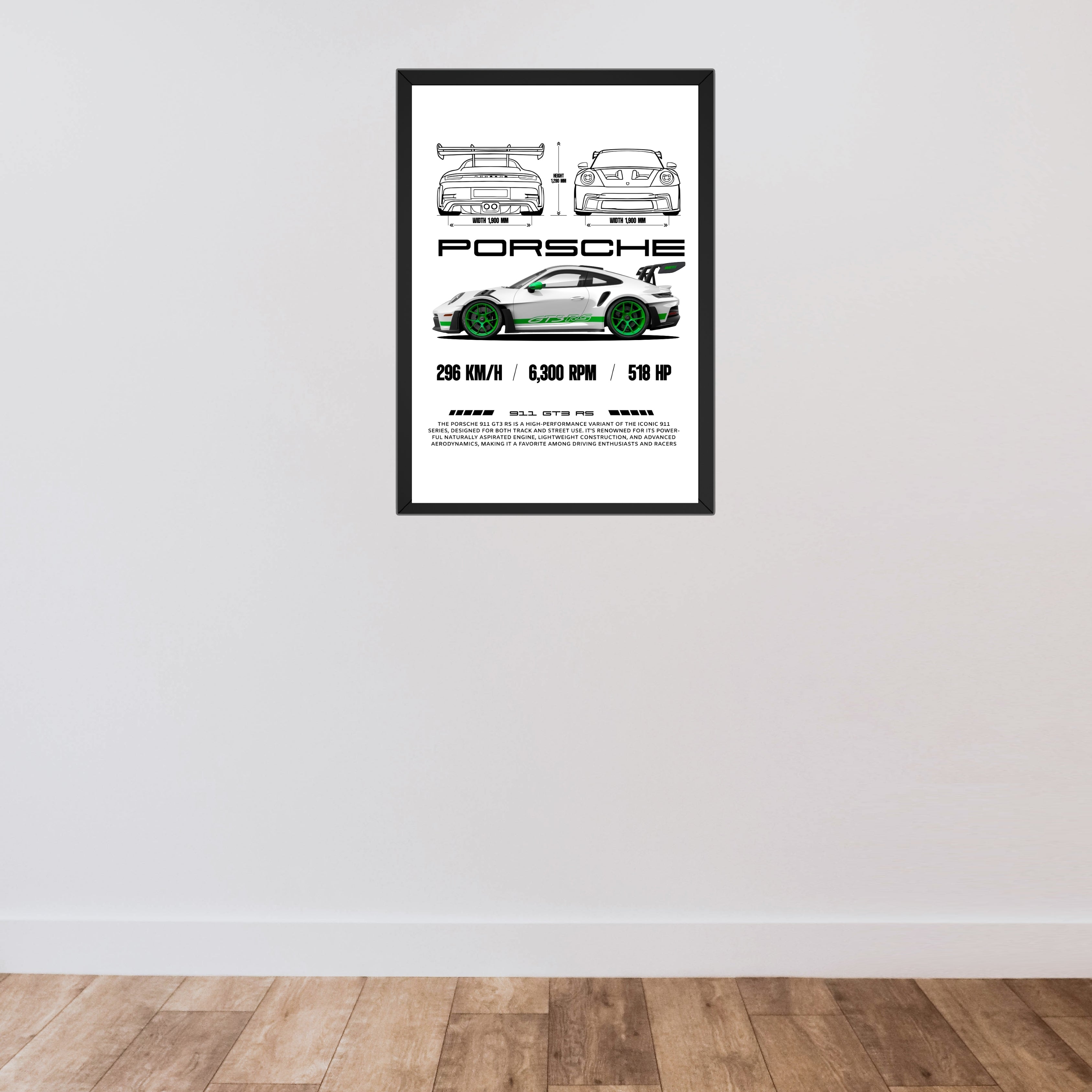Porsche 911 GT3 RS Framed Wall Art (13×9 Inch) Turagstudio