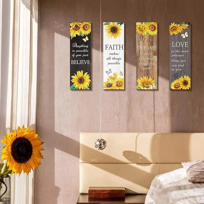Sunflower Quote Wall Décor – Faith, Love & Dreams Inspirational Mdf Panels Turagstudio
