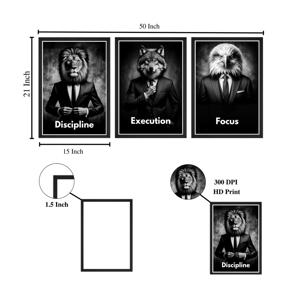 Discipline • Execution • Focus – Motivational Wall Art Frame Set (3 Pieces, 15×21 Inch, 300 DPI HD Print) Turagstudio