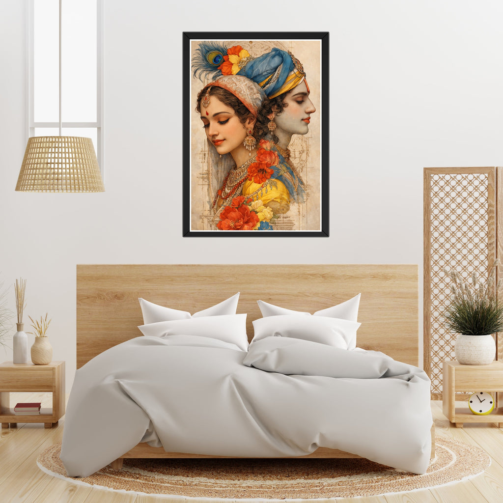 Radha Krishna Elegant Art Frame – Premium Spiritual Wall Décor (15×21 Inch, 300 DPI HD Print) Turagstudio