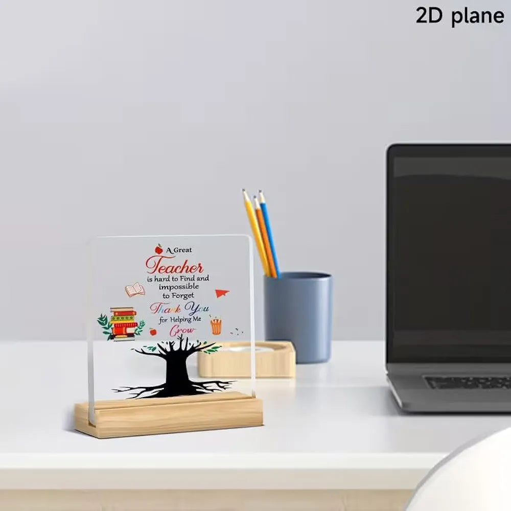 Bs amor Teacher Appreciation Plaque, Acrylic Desk Decoration with Wooden Base, Heartfelt Thank You Gift, 12.5x10cm