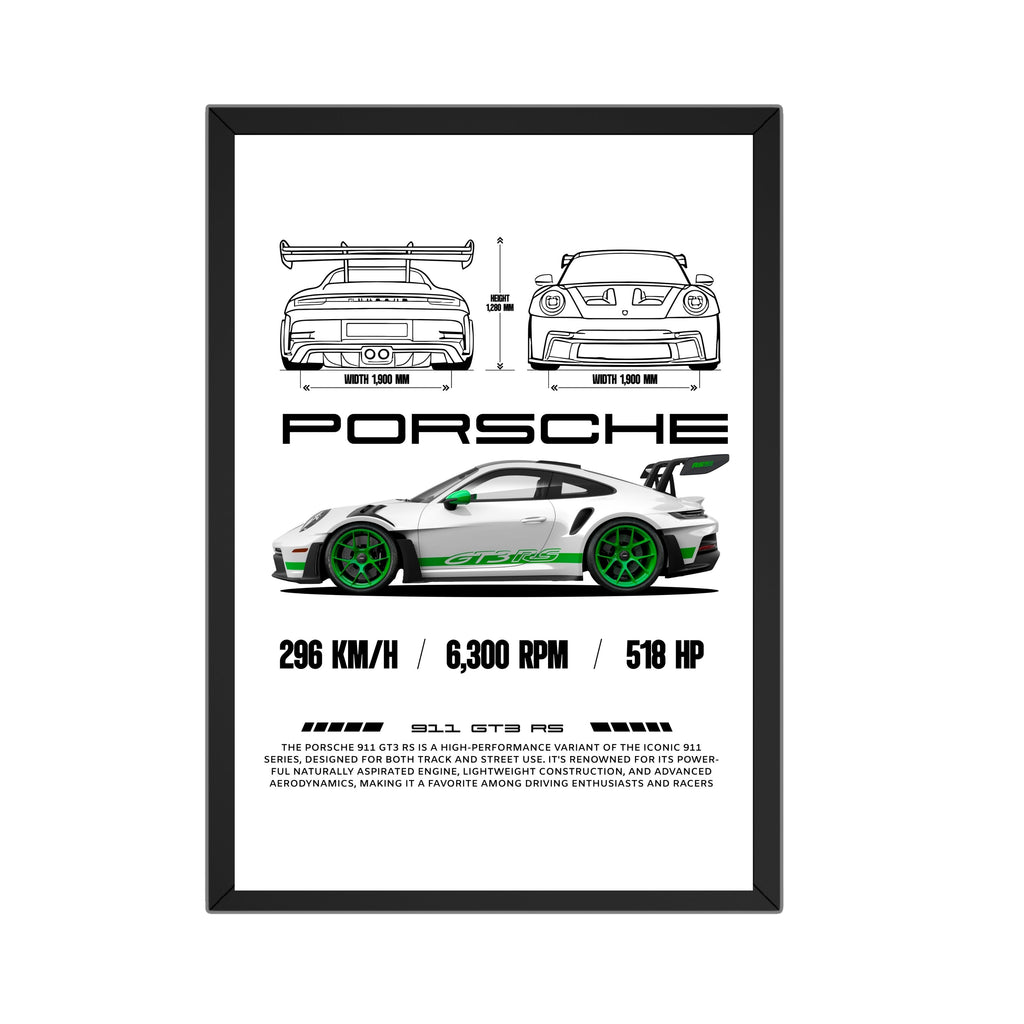 Porsche 911 GT3 RS Framed Wall Art (13×9 Inch) Turagstudio