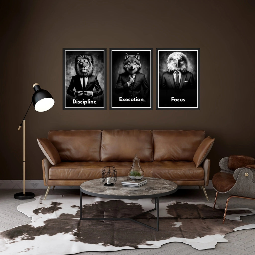 Discipline • Execution • Focus – Motivational Wall Art Frame Set (3 Pieces, 15×21 Inch, 300 DPI HD Print) Turagstudio