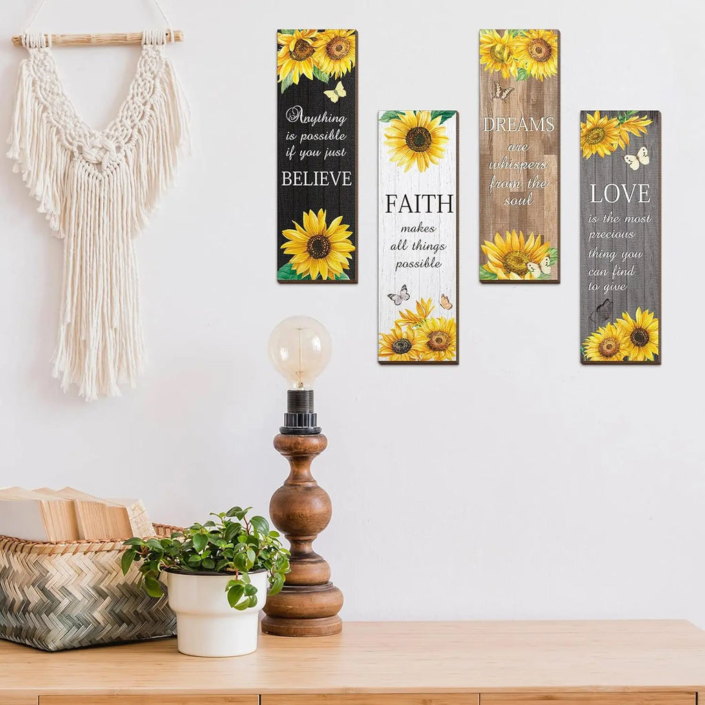 Sunflower Quote Wall Décor – Faith, Love & Dreams Inspirational Mdf Panels Turagstudio