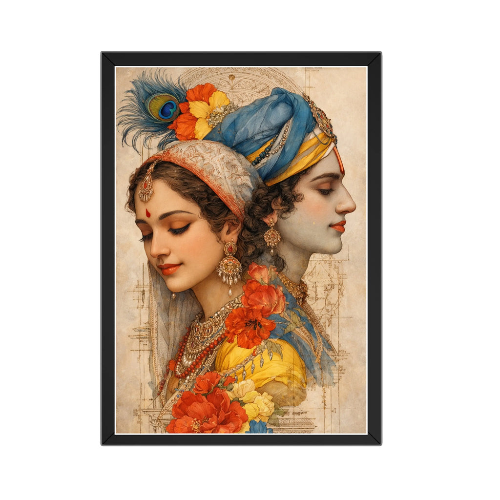 Radha Krishna Elegant Art Frame – Premium Spiritual Wall Décor (15×21 Inch, 300 DPI HD Print) Turagstudio