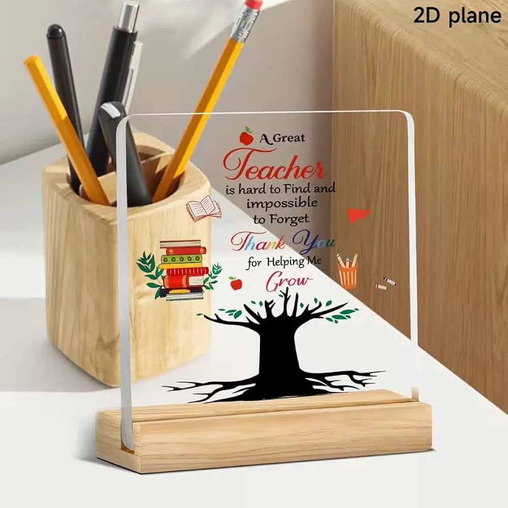 Bs amor Teacher Appreciation Plaque, Acrylic Desk Decoration with Wooden Base, Heartfelt Thank You Gift, 12.5x10cm