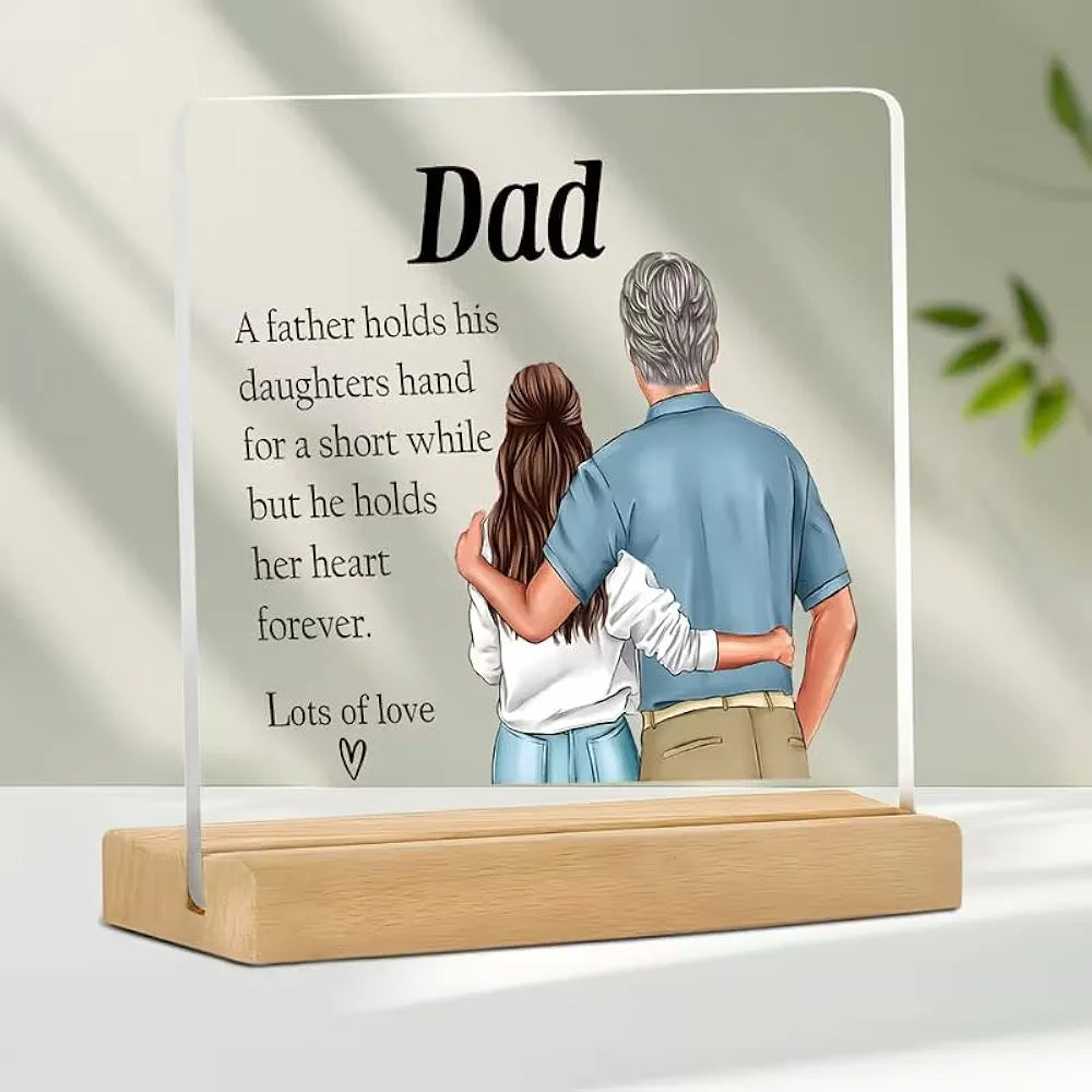 Bs amor Gift Father-Daughter Theme Acrylic Ornament Heartwarming Between Father and Daughter Gift for Dad, Suitable for Father's Day 5x4 inch