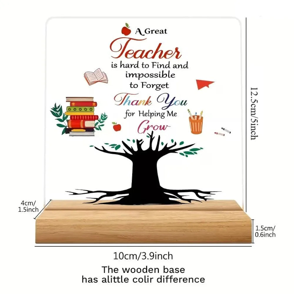 Bs amor Teacher Appreciation Plaque, Acrylic Desk Decoration with Wooden Base, Heartfelt Thank You Gift, 12.5x10cm