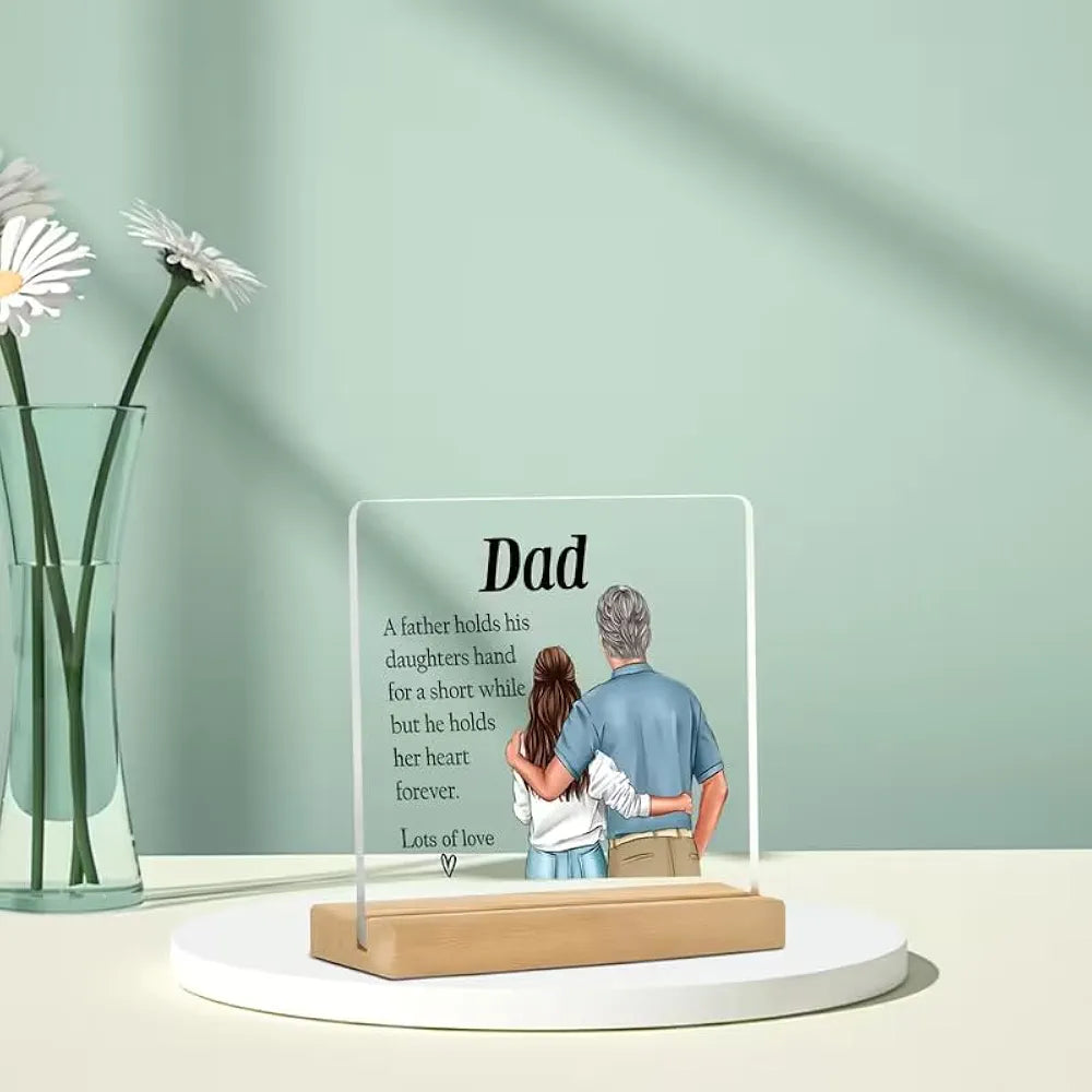 Bs amor Gift Father-Daughter Theme Acrylic Ornament Heartwarming Between Father and Daughter Gift for Dad, Suitable for Father's Day 5x4 inch