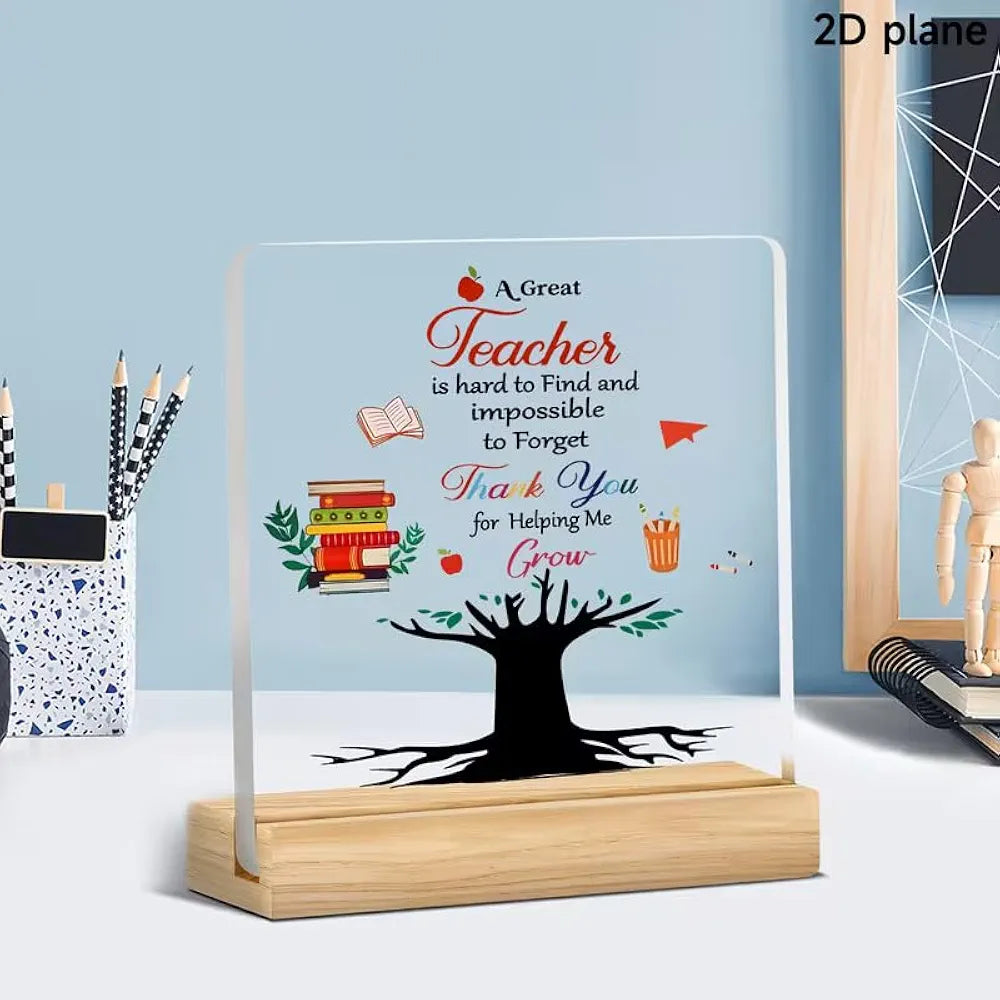 Bs amor Teacher Appreciation Plaque, Acrylic Desk Decoration with Wooden Base, Heartfelt Thank You Gift, 12.5x10cm