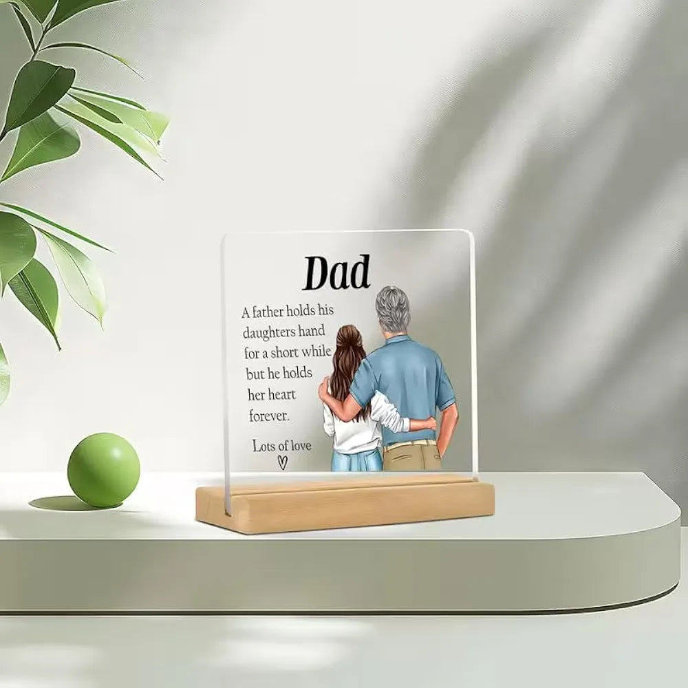Bs amor Gift Father-Daughter Theme Acrylic Ornament Heartwarming Between Father and Daughter Gift for Dad, Suitable for Father's Day 5x4 inch