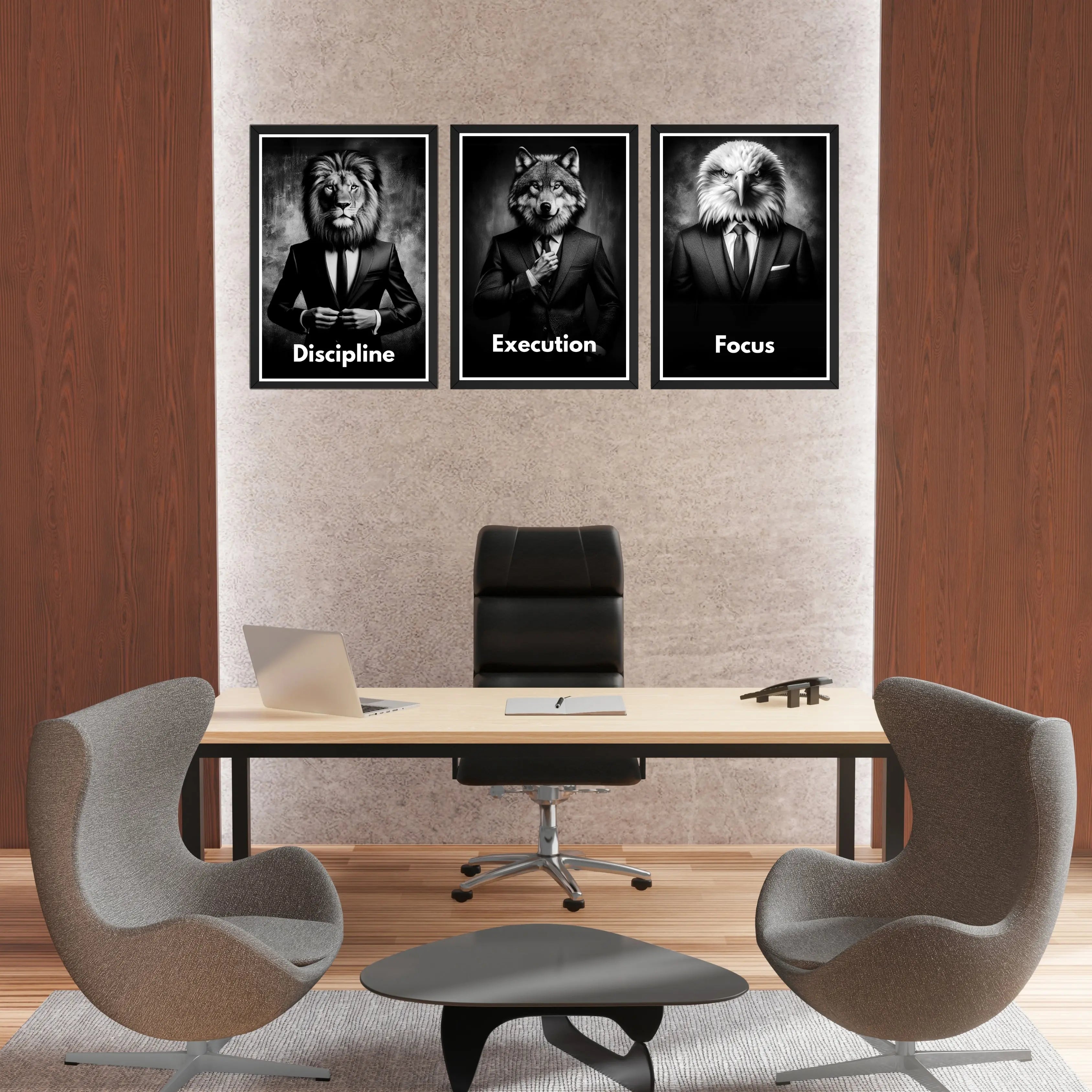 Discipline • Execution • Focus – Motivational Wall Art Frame Set (3 Pieces, 15×21 Inch, 300 DPI HD Print) Turagstudio