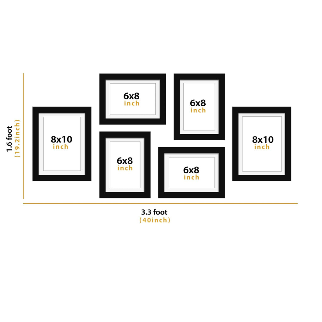 Photo Frame Set of 6, 2 Units 6x8 inches 4 units 8x10 Inches Picture Frame for Home and Office Wall Decor