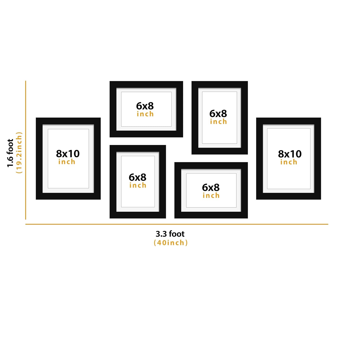 Photo Frame Set of 6, 2 Units 6x8 inches 4 units 8x10 Inches Picture Frame for Home and Office Wall Decor