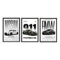 Luxury Supercar Wall Photo Frame Set | BMW M4, Porsche 911 & Nissan GTR Nismo | 300 DPI HD Print