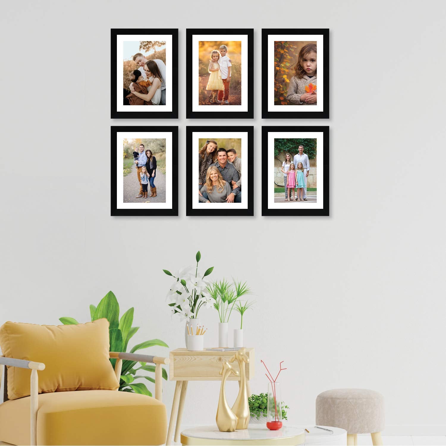 Set of 6 Photo Frames – 6 × 8 Inch Black Rectangular Wall Mount Frames