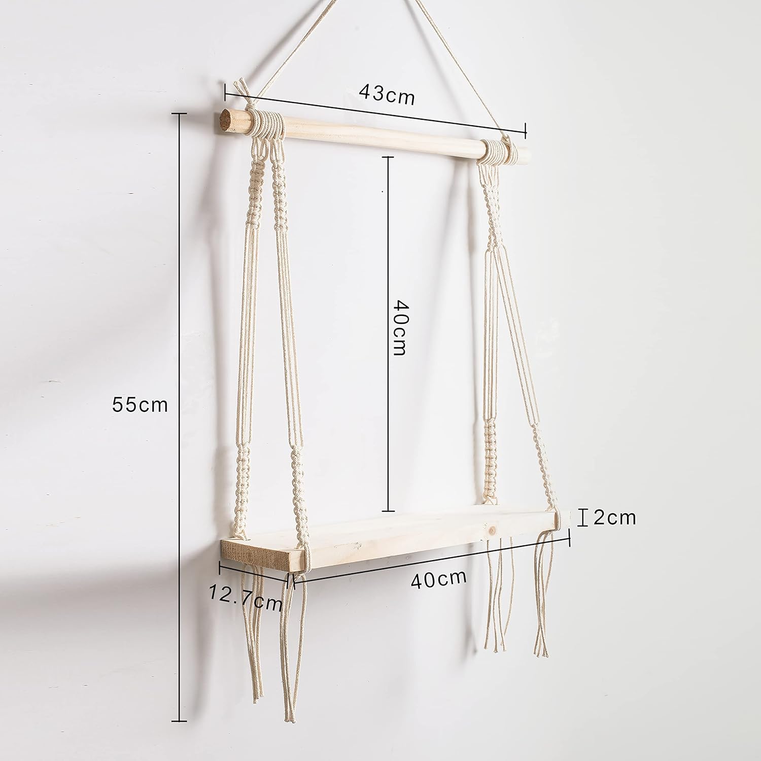 Macramé Wall Hanging Shelf Pine Wood Floating Shelve